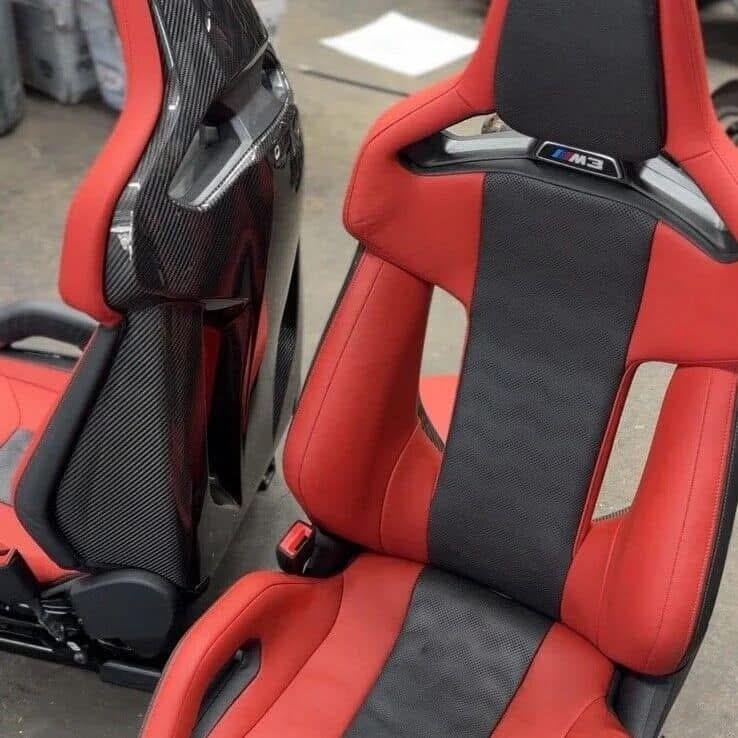 BMW G80 M3 Sedan Carbon Bucket Seats Fiona Red Leather Interior Set - Image 6
