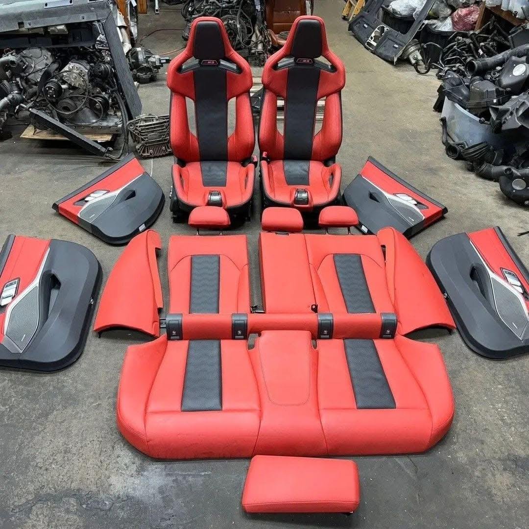 BMW G80 M3 Sedan Carbon Bucket Seats Fiona Red Leather Interior Set - Image 5