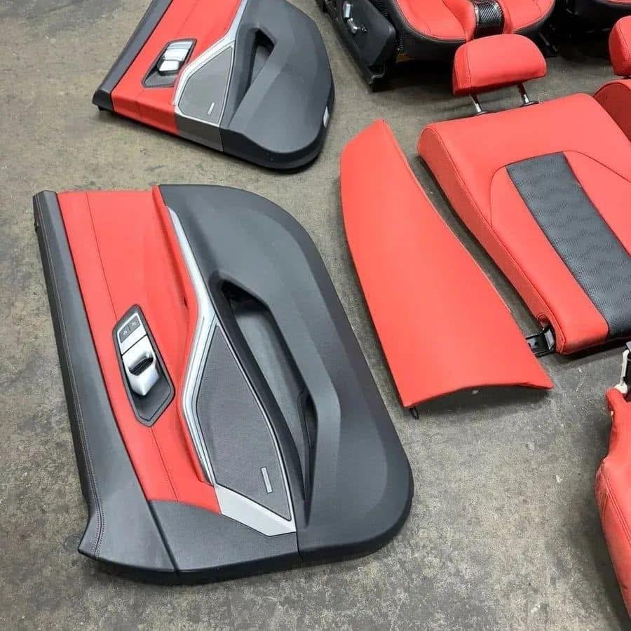 BMW G80 M3 Sedan Carbon Bucket Seats Fiona Red Leather Interior Set - Image 4